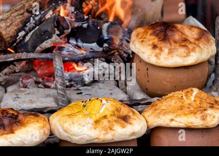 Turkish bread near the fire Stock Photo