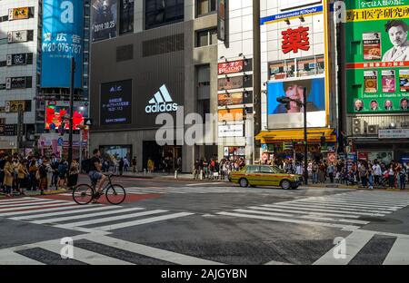 Tokyo/Japan - 10/25/19 - Shibuya, the chaotic area of Tokyo known for its many small bars and restaurants and also the shibuya crossing. Said to be th Stock Photo