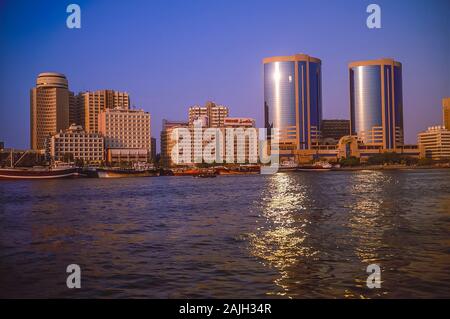 Dubai Creek waterway life and soul of this famous city and worldwide tourist destination looking towards Deira side Stock Photo