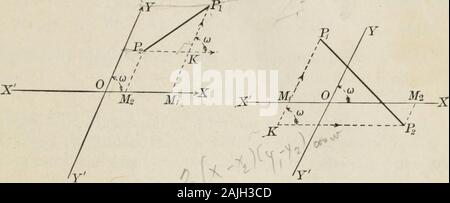 Plane and solid analytic geometry; an elementary textbook . to all possible cases. It might seemat first that in Fig. 12 the equation KPt=M1P1 — MXKdoes not hold. But if MXK is replaced by its equal— KMV the equation is at once seen to be true. Let the student draw various figures with the pointsin different quadrants, and assure himself that the samedemonstration holds for all. Care must be taken to readthe lines always in the proper direction. For simplicitythe figures will usually be constructed in the first quad-rant, but the student should always satisfy himself thatthere is no restrictio Stock Photo