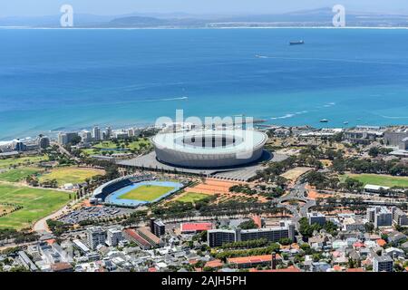Aerial view of The Cape Town Stadium in Cape Town, South Africa is a stadium that was built for the 2010 FIFA World Cup, Western Cape, 21st December 2 Stock Photo