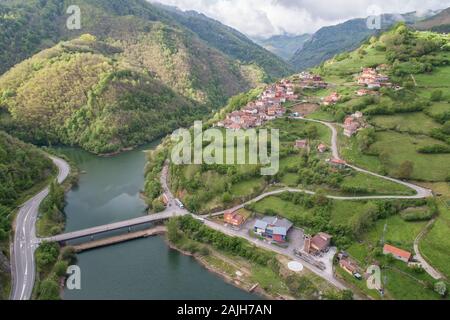 Coballes town from aerial view Stock Photo