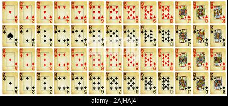 Full set of Vintage playing cards isolated on white background - High quality. Stock Photo