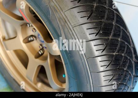Luxury car tires and  alloy wheels. Stock Photo