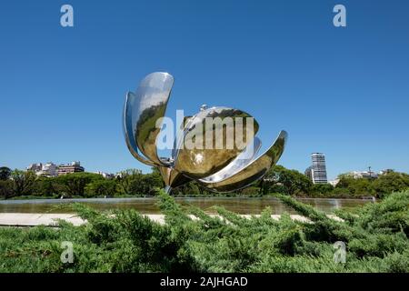 Floralis Genérica is a sculpture made of steel and aluminum located in Buenos Aires.  It weighs eighteen tons and is 23 meters high. Stock Photo