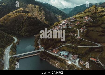 Coballes town from aerial view Stock Photo