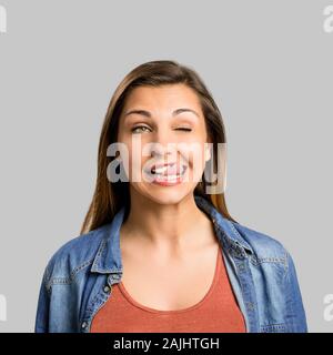 Portrait of a beautiful woman making crazy face Stock Photo