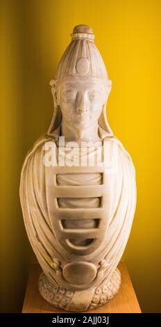Photo taken during the opening visit of the exhibition “Osiris, Egypt's Sunken Mysteries”. Osiris-Canope. Stock Photo