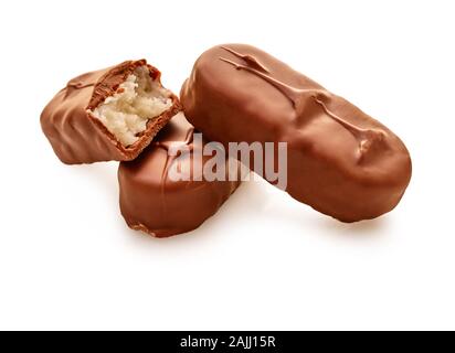 chocolate bar with coconut on a white isolated background Stock Photo