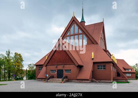 The church of Kiruna, Sweden. Built in Gothic Revival style at the beginning of the XIX century, it is one of the largest wooden building. Kiruna, Swe Stock Photo