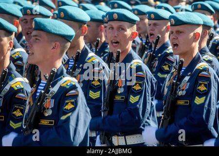 Moscow, Russia. 7th of May, 2015 Cadets of the Ryazan airborne command school named after Margelov march through Moscow's Red Square during a Victory Day military parade marking the 70th anniversary of the Victory over Nazi Germany in the Great Patriotic War of 1941-1945 Stock Photo