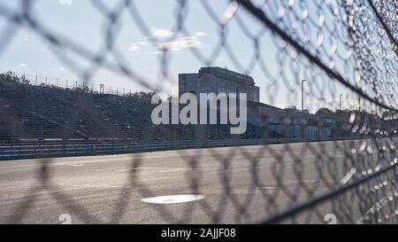 Historic site viewed through chain length fencing of the site of Hitler's Nuremberg Rally in 1936.  A controversial site with uncertain future. Stock Photo