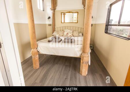 Shepherds hut style mobile holiday home, Medstead, Alton, Hampshire, England, United Kingdom. Stock Photo