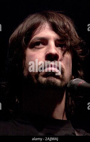 Milan  Italy 11 December 2002 , Live concert of the Foo Fighters at the Pala Vobis : The singer of the Foo Fighters, Dave Grohl , during the concert Stock Photo