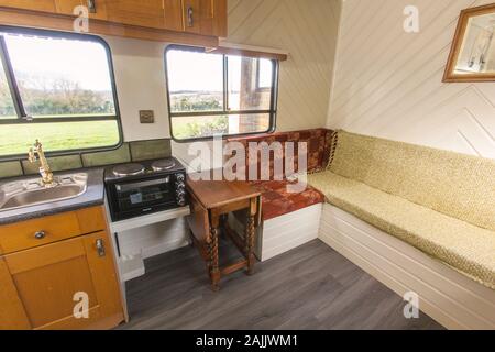 Shepherds hut style mobile holiday home, Medstead, Alton, Hampshire, England, United Kingdom. Stock Photo