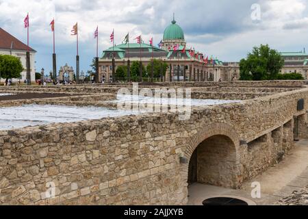 Ruins Buda Castle with view at historical museum Budapest Stock Photo ...