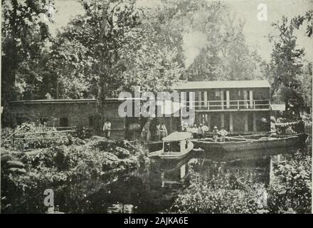 Logging; the principles and general methods of operation in the United States . edup with a tub and four shower baths. These are available forthe use of the men under suitable regulations. A power plantplaced in this car furnishes light for the camp and a boilerfurnishes steam heat for the buildings. The office, commissary, and foremans and storekeepersquarters are placed in a single car, while a storage car holdssupplies for the commissary and package goods for the kitchen. Running water is provided for the camp whenever a gravitysupply is available. Floating Camps. — The camps used in the c Stock Photo