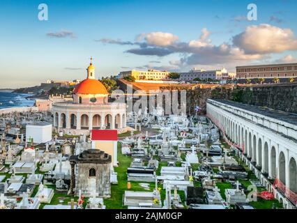 Cemetery in Old San Juan, Puerto Rico. Sunset time. Stock Photo