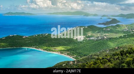 Panoramic landscape view of Magens Bay Beach, St Thomas, Caribbean. Stock Photo