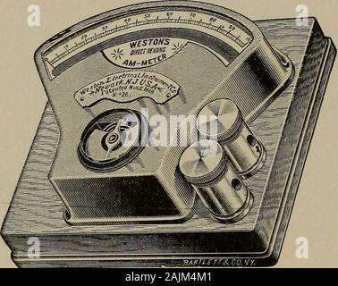 The practical electroplater A comprehensive treatise on electroplating, with notes on ancient and modern gilding, and formulas for new solutions . Voltmeter.. Ammeter. By means of the voltmeter and ammeter the work-man can easily gauge or ascertain the quantity or intensityrequired for running the baths. BRUNORS PERFECTED DYNAMO. Stock Photo