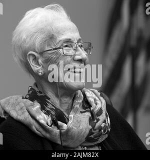 Retired NASA research mathematician and 'human computer' Katherine Johnson (who was featured in the film Hidden Figures) at the naming event for the Katherine G. Johnson Computational Research Facility at NASA's Langley Research Center in Hampton, Virginia on May 5, 2016. Stock Photo