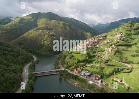 Coballes town from aerial view Stock Photo