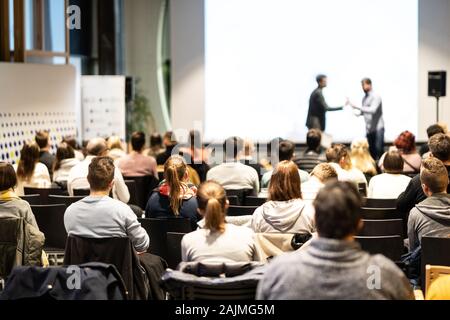 Business speakers giving a talk at business conference event. Stock Photo