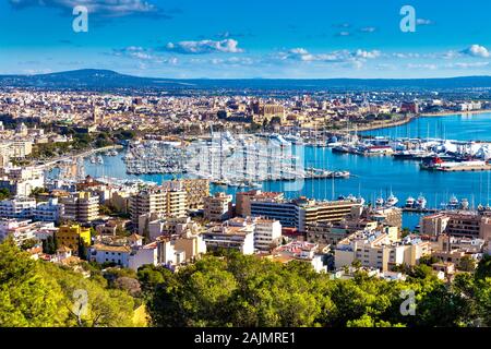 Scenic aerial view over Palma from Castell de Bellver, Mallorca, Spain