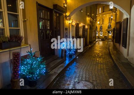 Vilnius, Lithuania - December 16, 2019: Christmas decorations on the streets of Vilnius in Lithuania Stock Photo