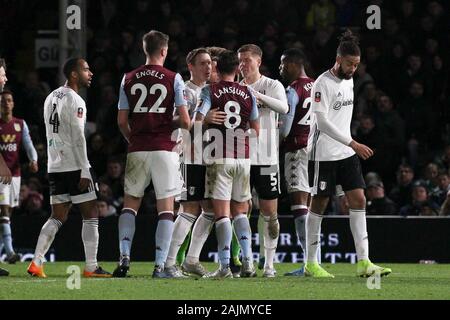 London, UK. 04th Jan, 2020. A scuffle breaks out during the The FA Cup 3rd Round match between Fulham and Aston Villa at Craven Cottage, London, England on 4 January 2020. Photo by Ken Sparks. Editorial use only, license required for commercial use. No use in betting, games or a single club/league/player publications. Credit: UK Sports Pics Ltd/Alamy Live News Stock Photo