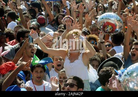 Rio de Janeiro, February 11, 2012. Revelers during the sympathy parade is Quase Amor at the street carnival of the city of Rio de Janeiro, Brazil. Stock Photo