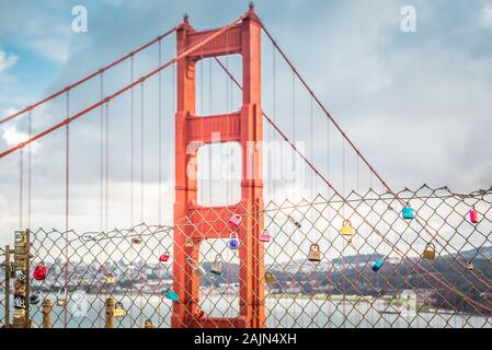 SAN FRANCISCO, USA - NOV 27, 2019: Turists taking photos Golden Gate Bridge, San Francisco CA USA Stock Photo