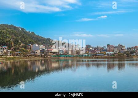 scenery of pokhara by fewa (phewa)  lake in nepal Stock Photo