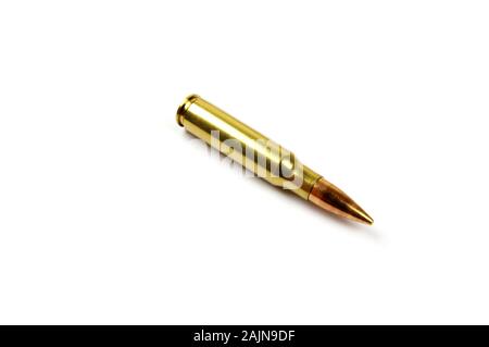 one single rifle bullet on a pure white background Stock Photo