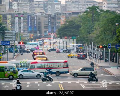 Taipei, DEC 2: Aerial view of the cityscape, traffic of Xinyi District on DEC 2, 2013 at Taipei, Taiwan Stock Photo