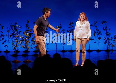 The cast of Dear Evan Hansen celebrates their third year on Broadway at the Music Box Theatre - Curtain Call. Featuring: Ivan Hernandez, Christiane Noll Where: New York, New York, United States When: 05 Dec 2019 Credit: Joseph Marzullo/WENN.com Stock Photo