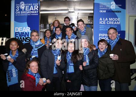 The cast of Dear Evan Hansen celebrates their third year on Broadway at the Music Box Theatre - Backstage. Featuring: Cast Where: New York, New York, United States When: 05 Dec 2019 Credit: Joseph Marzullo/WENN.com Stock Photo