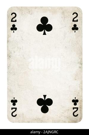 Two of Clubs Vintage playing card - isolated on white (clipping path included) Stock Photo