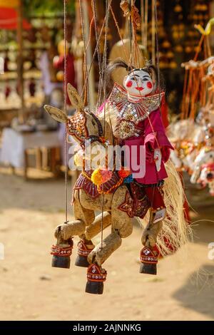 Traditional handicraft puppets for sale in Bagan, Myanmar. Stock Photo