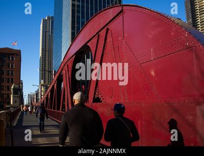 Red-painted structural beam on Clark Street Bridge, Chicago, Illinois, USA Stock Photo