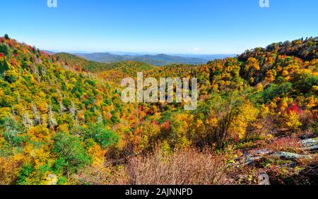 Autumn panorama at East Fork Overlook on the Blue Ridge Parkway during fall in the Appalachian Mountains Stock Photo
