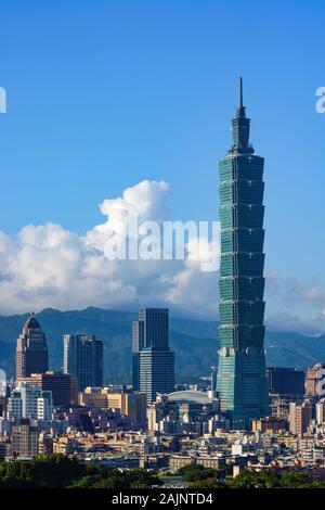 TAIPEI, TAIWAN - AUGUST 7, 2016 - The Taipei 101 building towers over the urban landscape of Taiwan's modern capital Stock Photo