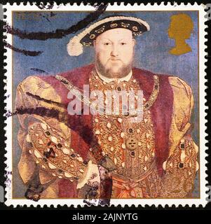 Portrait of King Henry VIII on british postage stamp Stock Photo