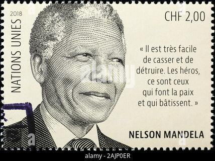 Nelson Mandela portrait on stamp of United Nations Stock Photo