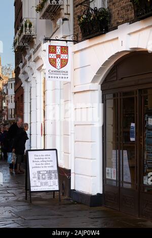 CUP (Cambridge University Press) bookshop (Cambridge, England), oldest bookshop site in Britain selling books from the oldest publisher in the world. Stock Photo