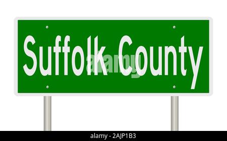 Rendering of a green 3d highway sign for Suffolk County Stock Photo