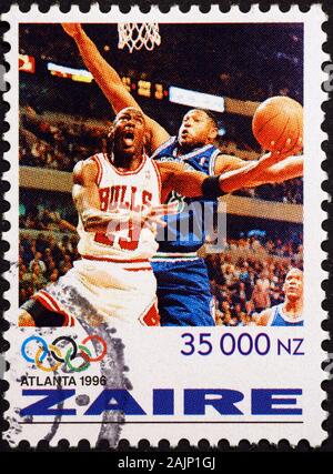 Michael Jordan in action on postage stamp Stock Photo