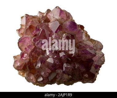 Violet amethyst (citrine) crystal on matrix isolated on white background Stock Photo