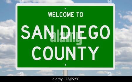 Rendering of a green 3d highway sign for San Diego County Stock Photo