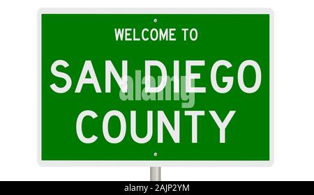 Rendering of a green 3d highway sign for San Diego County Stock Photo
